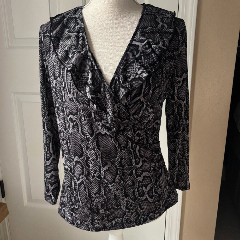 Vintage Jones New York - Animal Print Collection: Ruffle Crossover Top (Size: M)